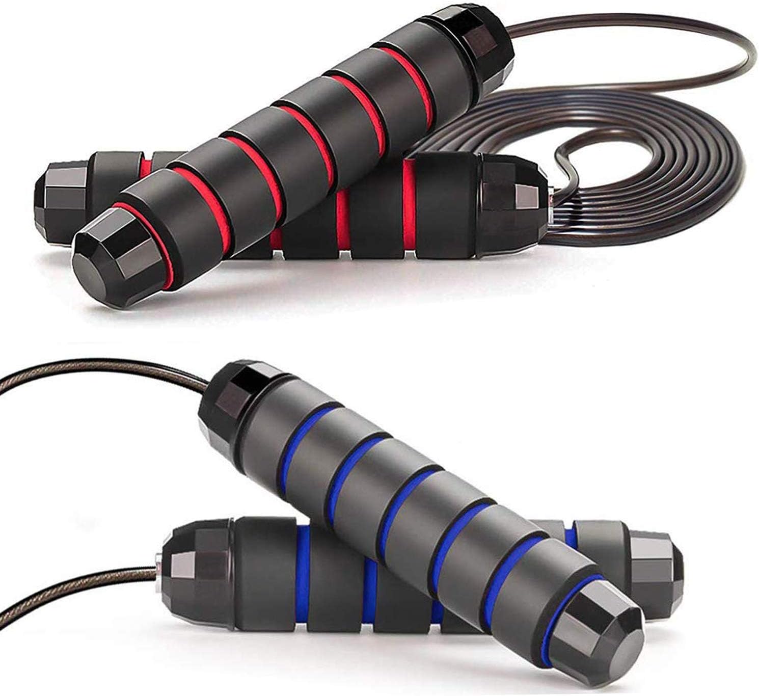 Jump Rope, 2 Pack Adjustable Skipping Rope Tangle-Free with Ball Bearings Rapid Speed, Memory Foam Handles Ideal for Men, Women and Kids