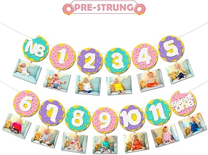 Amazon Com Levfla Donut Baby First Birthday Photo Banner Glitter