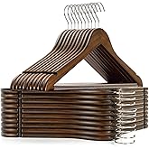 Amber Home 20 Pack Vintage Wooden Coat Hangers, Walunt Wood Suit Hangers with Non Slip Pant Bar, Clothes Hangers for Shirts, Jackets, Dress, Pant (Retro, 20)