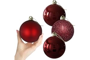GAMEXCEL Maroon 4.0" Large Christmas Balls - Christmas Tree Decoration Ornaments Shatterproof Hanging Balls for Birthday Halloween Holiday Wedding Decorations Set of 4pcs