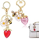 Matwsec Strawberry Purse Charm Strawberry Decor Red Keychain Cute Key Chains Women Bag Charm for Handbags Tote Bags Purse Gift Kawaii Heart Key Chain Accessories, 2 Pcs