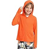 Hotfiary Boys Rash Guard Long Sleeve Swim Shirt Kids Youth UPF 50+ Zip Up Hoodie Fishing Sun Water Beach Pool Shirt Thumbhole