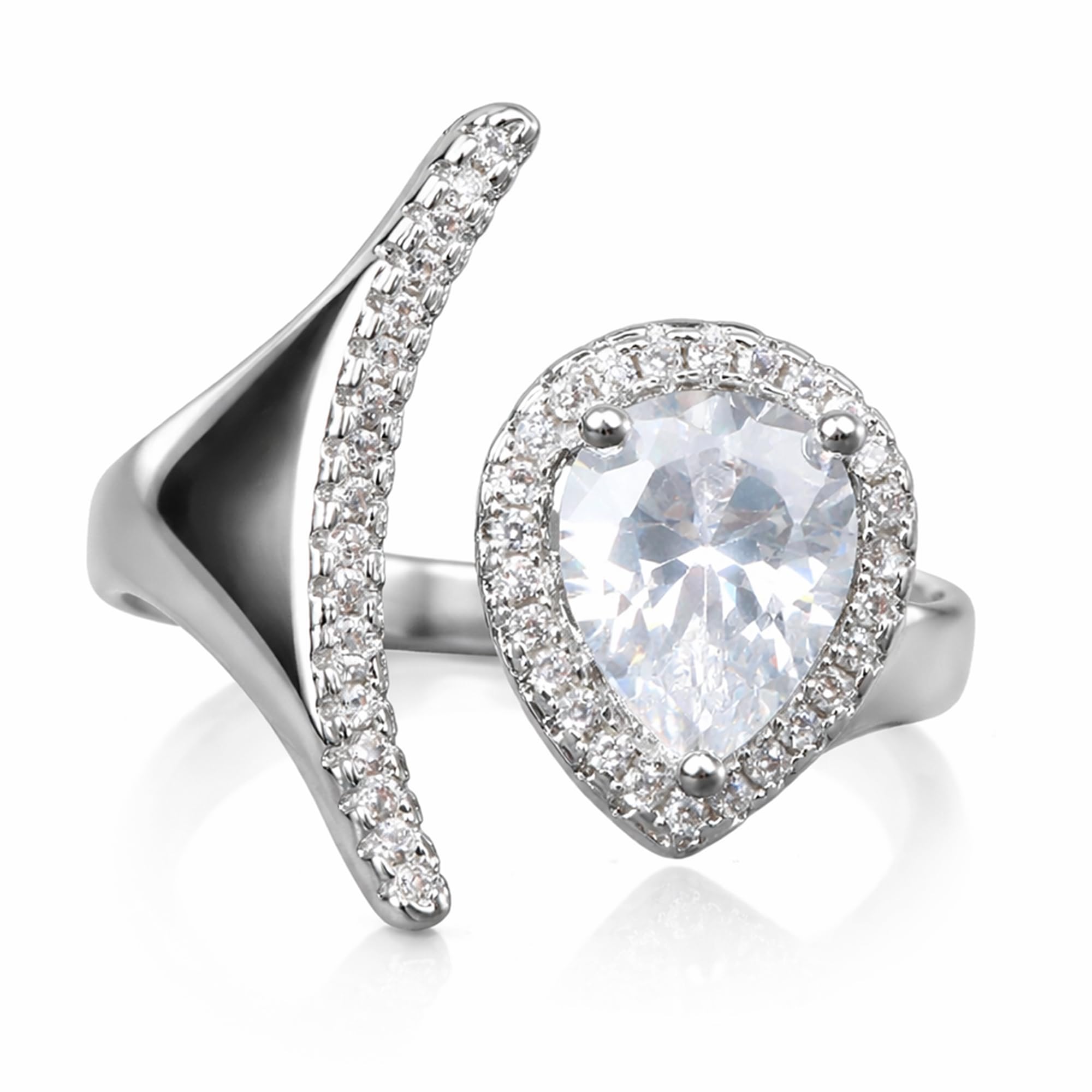 IzuBizu London Women's 925 Sterling Silver Big Diamond Engagement Ring Water Drop Shaped Zircon Dolphin Tale Adjustable Ring