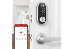 smonet Pro Smart Fingerprint Front Door Lock Set - Biometric, Touchscreen, Bluetooth, Electronic, with Handle, for Home, Apartment, Airbnb, House, Home, Silver