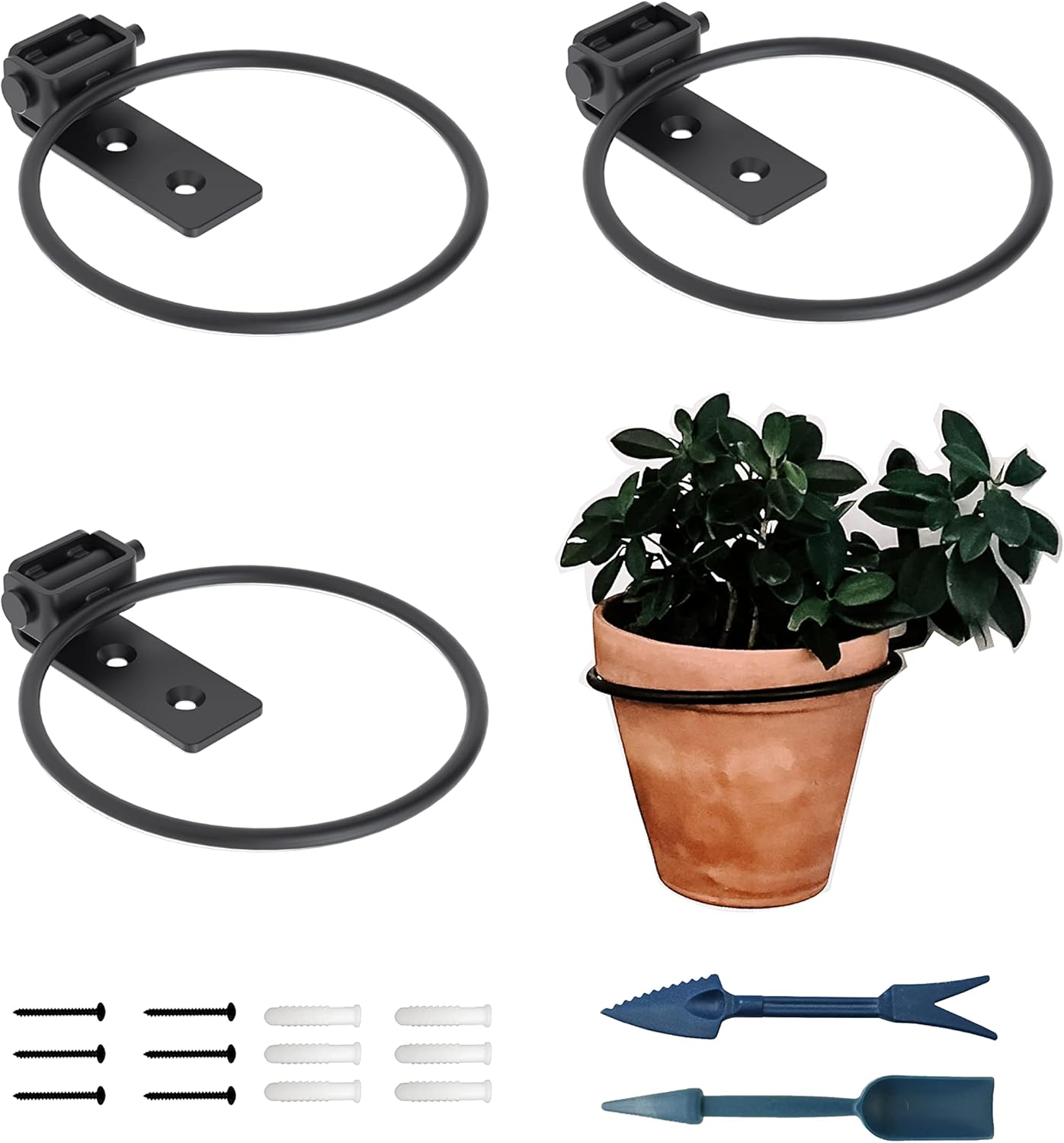 Outdoor Hanging Brackets - NACETURE Flower Pot Holder Ring for Wall Mount 6 Inch Foldable – Heavy Duty Round Metal Planter Hooks Hangers - Fence Pot Plant Holders Hanging Bracket for Outdoor Indoor (3 Pack)