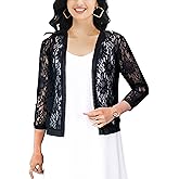 FindThy Women's Floral Lace Shrug Cardigan 3/4 Sleeve Crochet Bolero Jacket