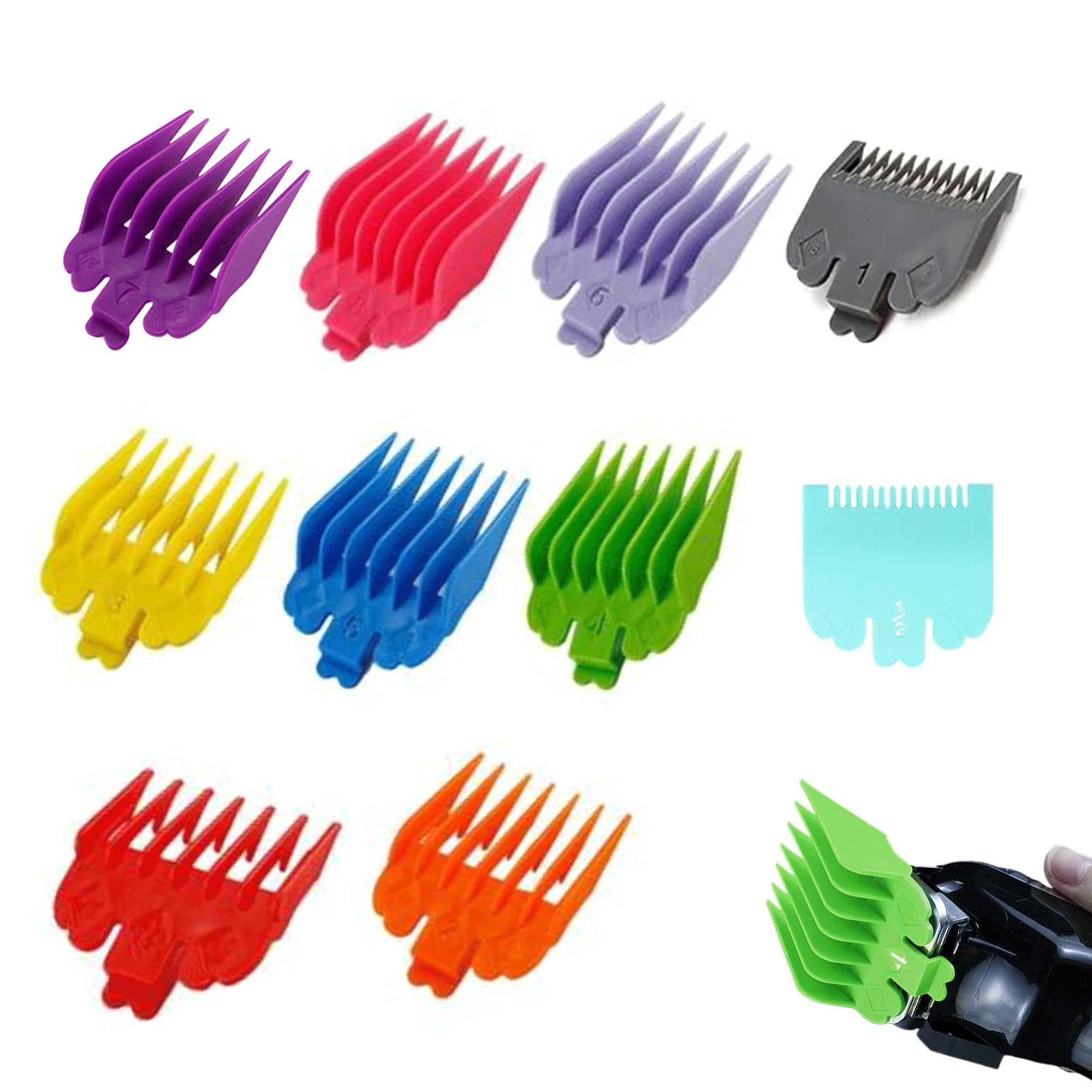10Pcs Clipper Guards 10 Sizes Hair Clipper Guards Universal Professional Hair Clipper Guide Combs Multicolor Replacement Hair Clipper Limit Comb for Wahl for Most Clippers Trimmers