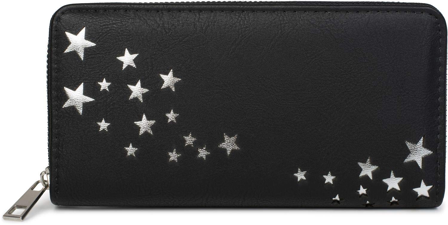 styleBREAKER Women's Wallet with Metallic Star Cut-Outs, Zippered Purse, Colour:Black