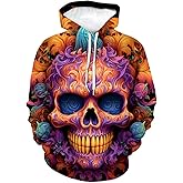 Srcnhim Classic 3D Halloween Pumpkin Skull Cool Graphic Hoodies Hooded Colorful Halloween Skeleton Sweatshirts, Small, Blue