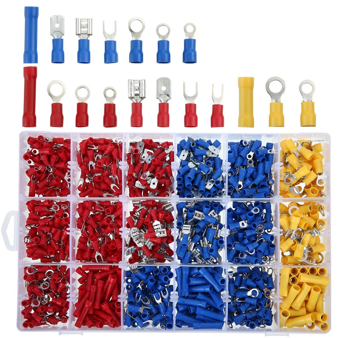 1200 Pcs Crimp Connectors, Insulated Wire Electrical Connectors Electrical Terminals Set, with 18 Size Ring Spade Fork and Butt Splice for Garages Car Electricians Mechanics Repairs
