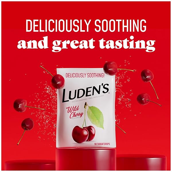 LUDEN’S SORE THROAT RELIEF LOZENGES FOR MINOR EVERYDAY IRRITATION & DRY MOUTH, WILD CHERRY FLAVORED DROPS, 90 COUNT, PACK OF 2