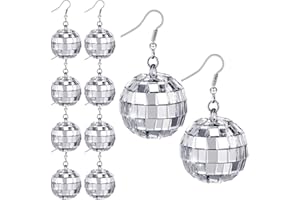 Hicarer 5 Pairs Disco Ball Earrings 30 mm 60's 70's Dance Party Silver Costume Accessories for Women Christmas Disco Outfits