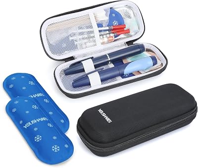 YOUSHARES Insulin Cooler Travel Case Black with 2 Ice Packs
