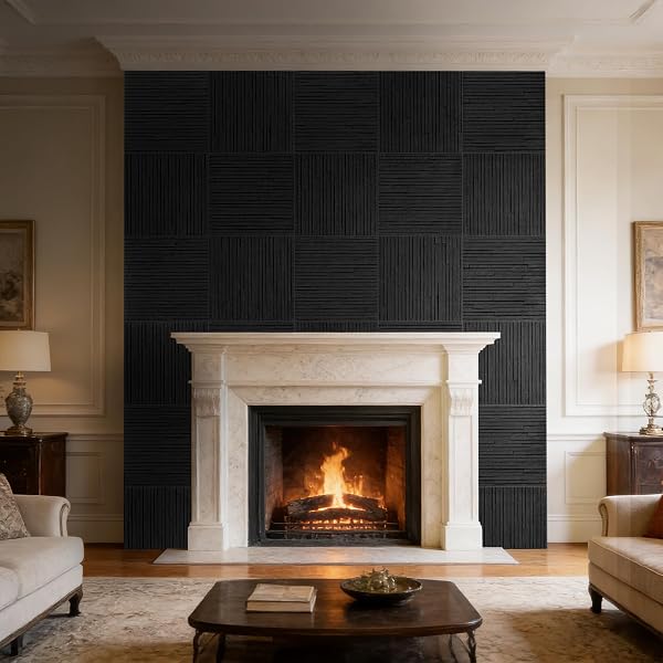 ZOETEOZ 6 PCS 3D BLACK FAUX STONE WALL PANELS, 11.8’‘ X 11.8’’ X 0.2”, INORGANIC MODIFIED CLAY, SUITABLE FOR INDOOR/OUTDOOR WALL DECOR, LIVING ROOM TV BACKDROP, BEDROOM, KITCHEN (5.8 SQ. FT.)