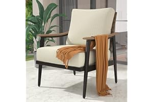 NATURAL EXPRESSIONS Patio Sofa Outdoor Furniture Metal Chair with Wicker Backrest & 6 Inches Cushion for Front, Porch, Deck, Balcony, Backyard, Sunroom, 27"(L) x 29.75"(W) x 33.86"(H).