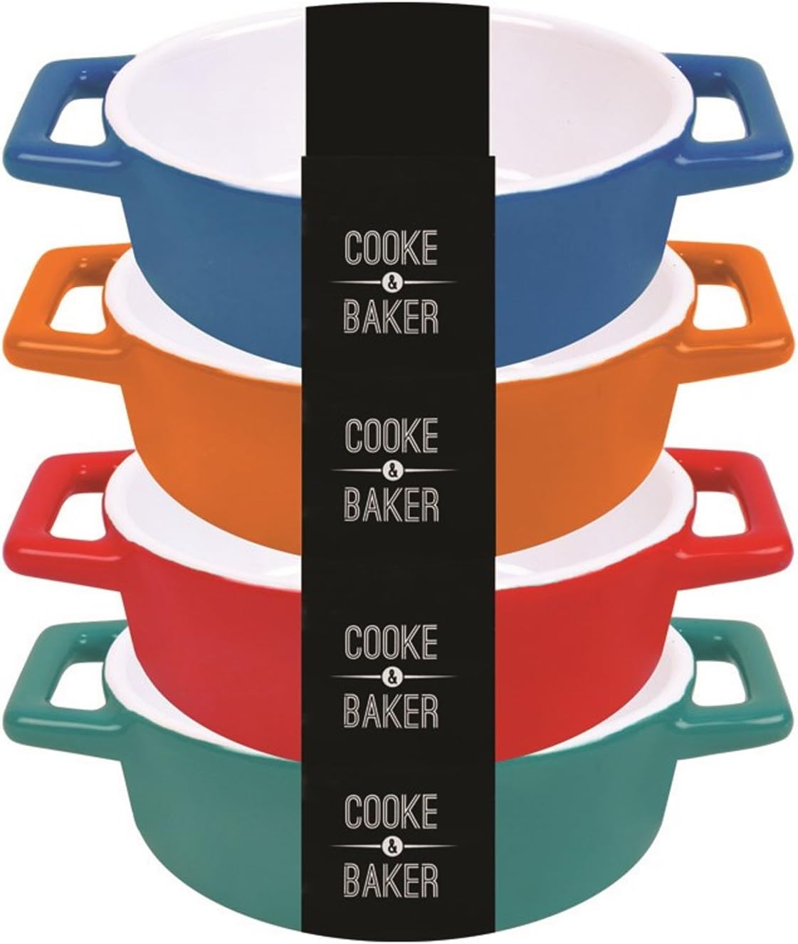 Oval Set of 4 Colourful Small Tapas/Lasagna/Baking Dishes (H4.5 x W12 x D9.5cm)