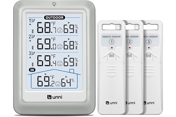 Weather Stations Indoor Outdoor Thermometer Wireless, 4.5 Inch Display Digital Hygrometer Thermometer Temperature Humidity Mo