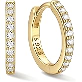 ChicSilver 925 Sterling Silver Huggie Earrings for Women 14K Gold Plated Silver Hoop Earrings for Women Hypoallergenic Small Cubic Zirconia Huggie Earring (6/8/10/12/14/16/18/20mm)