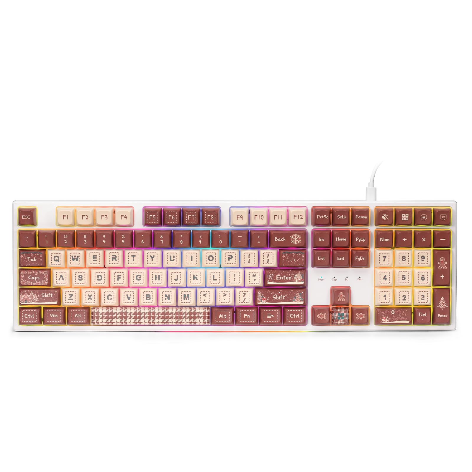 Redragon K668 Xmas Wired Gasket RGB Gaming Keyboard, 108 Keys Mechanical Keyboard w/Extra 4 Hotkeys, Upgraded Hot-swappable Socket, Sound Absorbing Foam, Christmas Gingerbread Man Themed Cute Keycaps Image