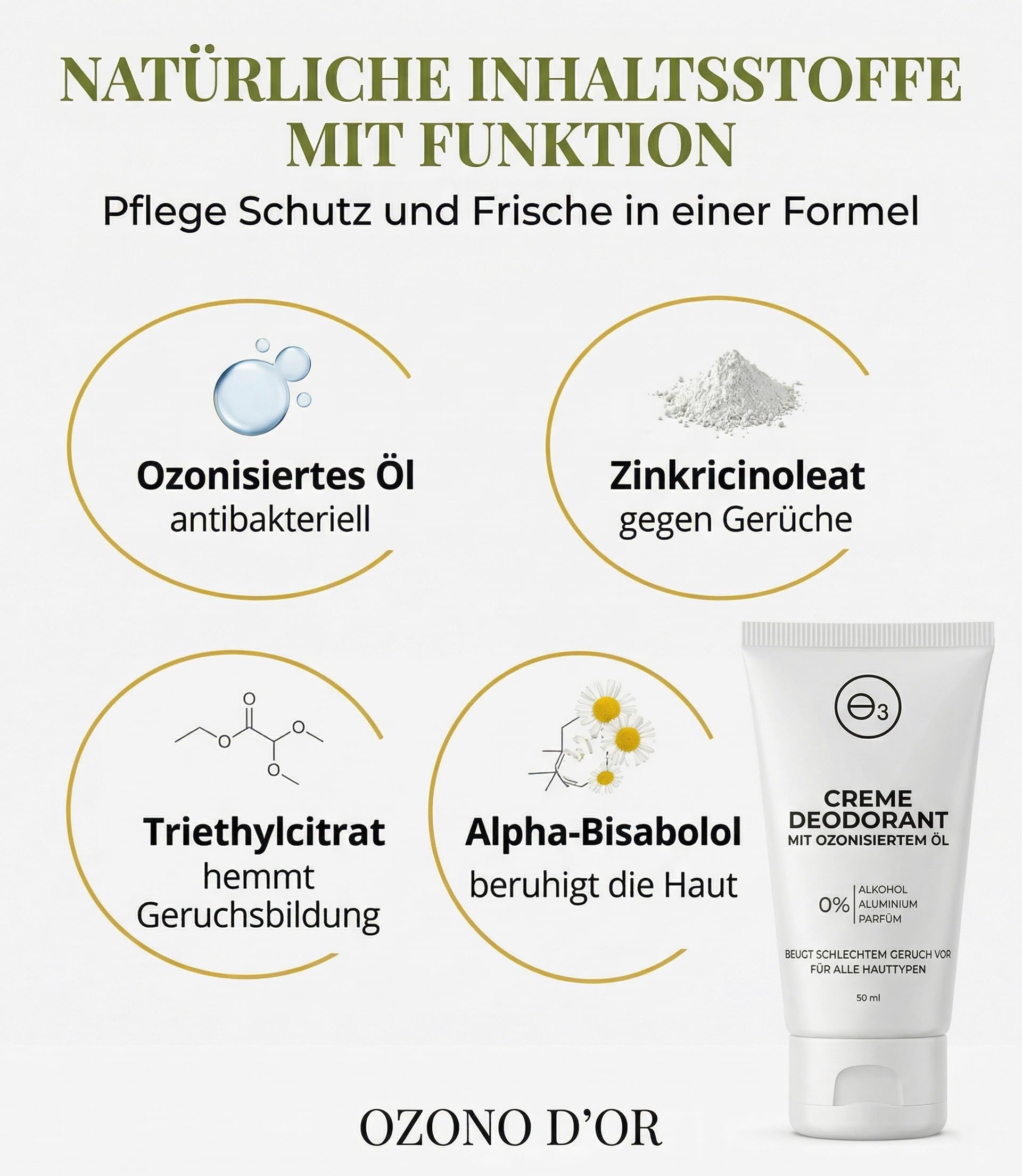 Deo Damen Bio 100% natürlich mit antibakteriellem ozonisiertem Öl für empfindliche Haut Deodorant for Men Deo ohne Aluminium ohne Parfum Deo Creme Damen ohne Parabene Geruchskontrolle 50 ml 3