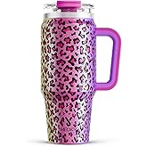Meoky 32 oz Tumbler with Handle, Insulated Tumbler with Lid and Straw, Stainless Steel Travel Mug, Keeps Cold for 24 Hours, 100% Leak Proof, Fits in Car Cup Holder (Celebration)