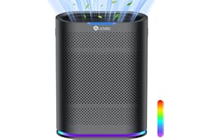 AUCLEIA Air Purifiers for Home Large Room Cover 2,100 Ft²,Home Air Purifier with Air Quality Monitor & Aromatherapy,Auto H13 Air Purifier Removes Pets Hair Dust Smoke Odor,with 7 Colors Light(Black)