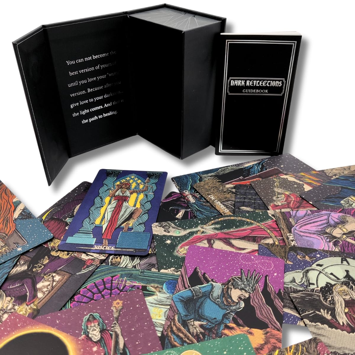Dark Reflections Tarot Shadow Work Cards Deck, Unique Art Work with Guide Book for Beginners - A Minimalist Tarot Large Deck, Major and Minor Arcana Full Tarot Deck with 78 Cards