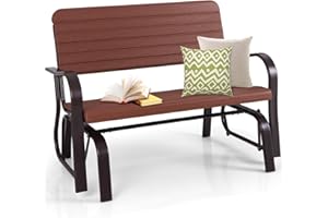 Tangkula Outdoor Glider Bench, Porch Glider Loveseat Swing Bench with w/Steel Frame, 2-Seat Rocking Chair for Porch, Garden, Backyard, Lawn (Coffee)