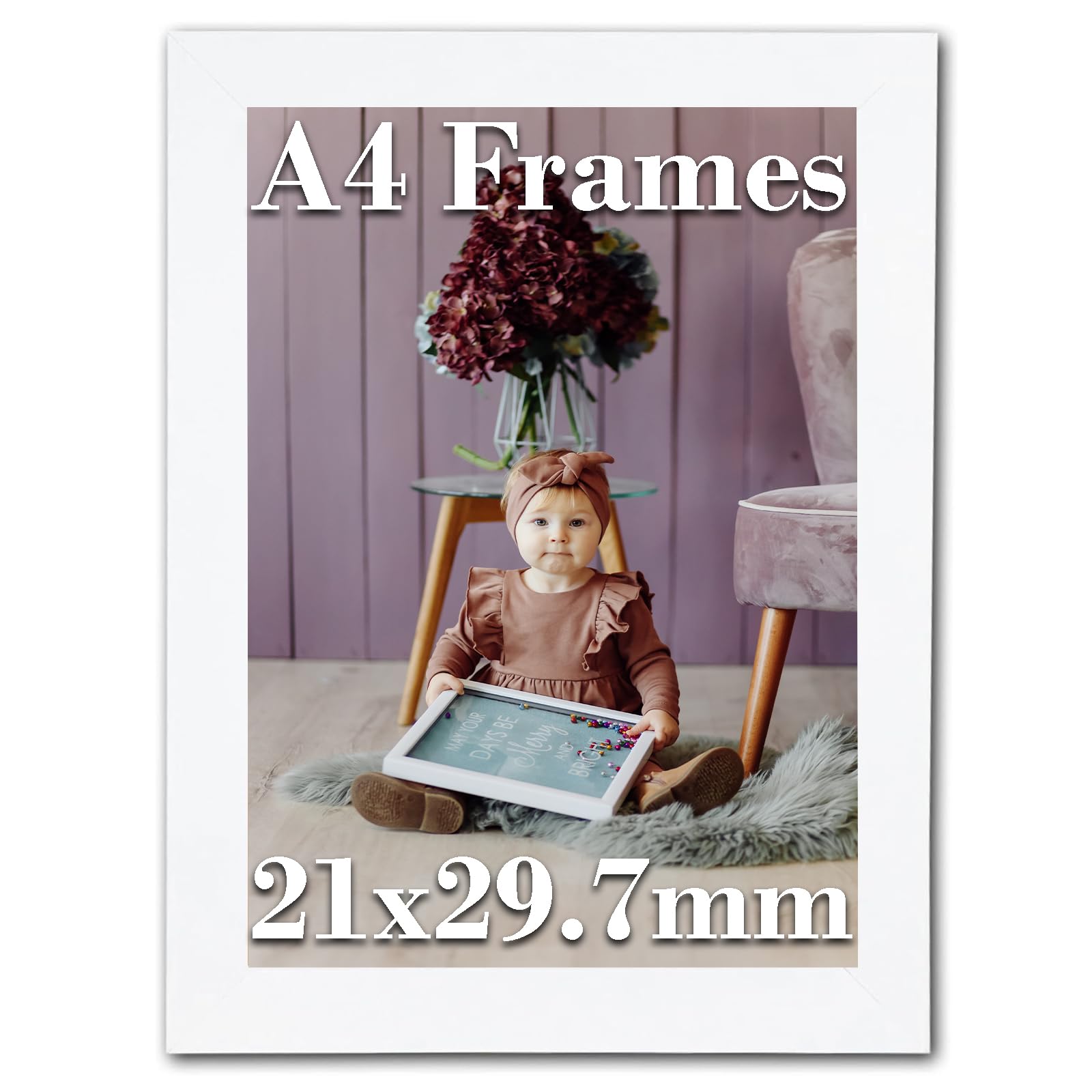 A4 White Photo Frame With Stand - Picture Frame, Certificate Frame, Freestanding and Wall Mountable, Flat Shape - With Acrylic Perspex Safety Glass
