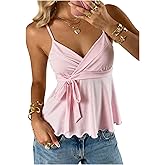 SOLY HUX Women's Babydoll Tops Sleeveless V Neck Peplum Crop Wrap Top Cute Summer Tie Front Camisole