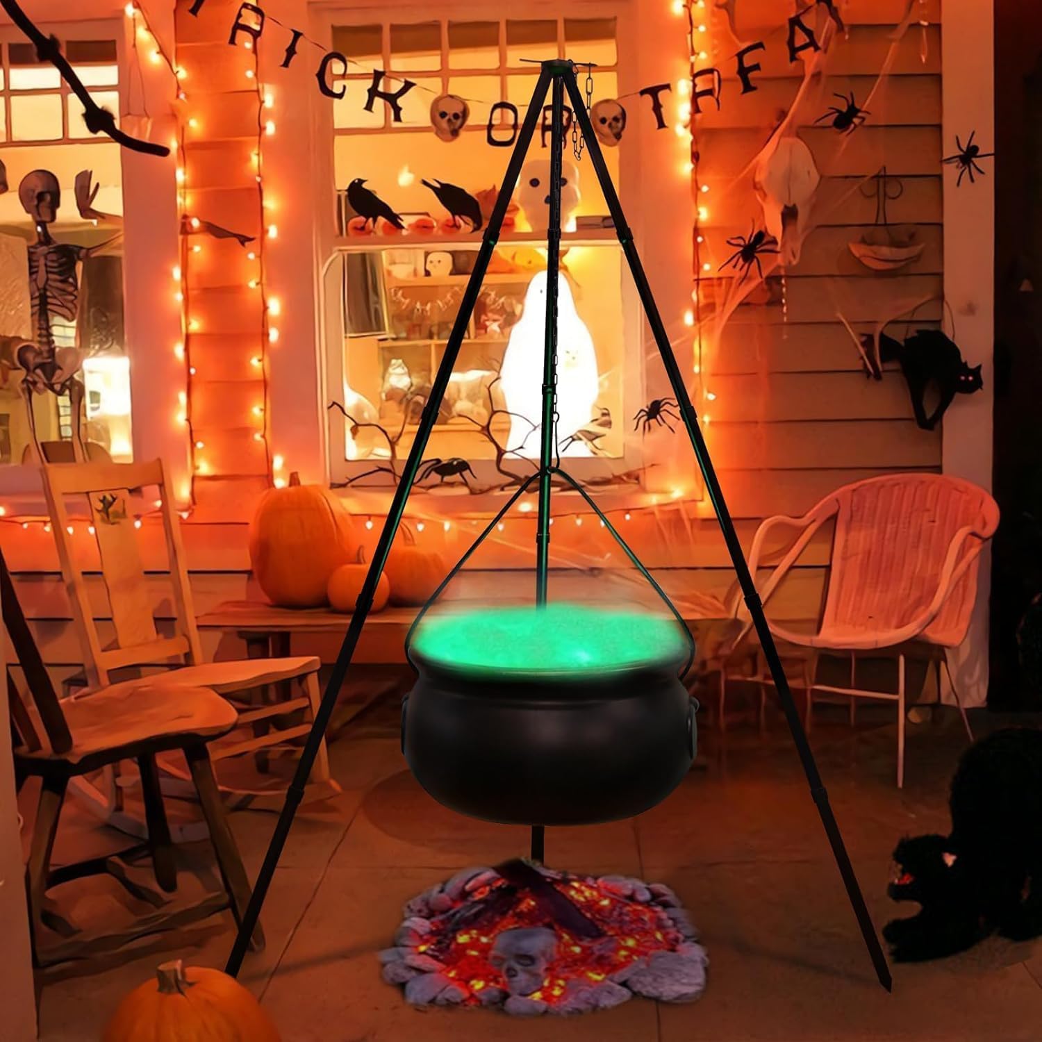 Photo 1 of (USED/FAIR) (POSSIBLE MISSING) Halloween Decorations Outdoor - Large Witches Cauldron on Tripod with Lights - Black Plastic Cauldron Candy Bucket Decoration for Yard Home Porch Outside