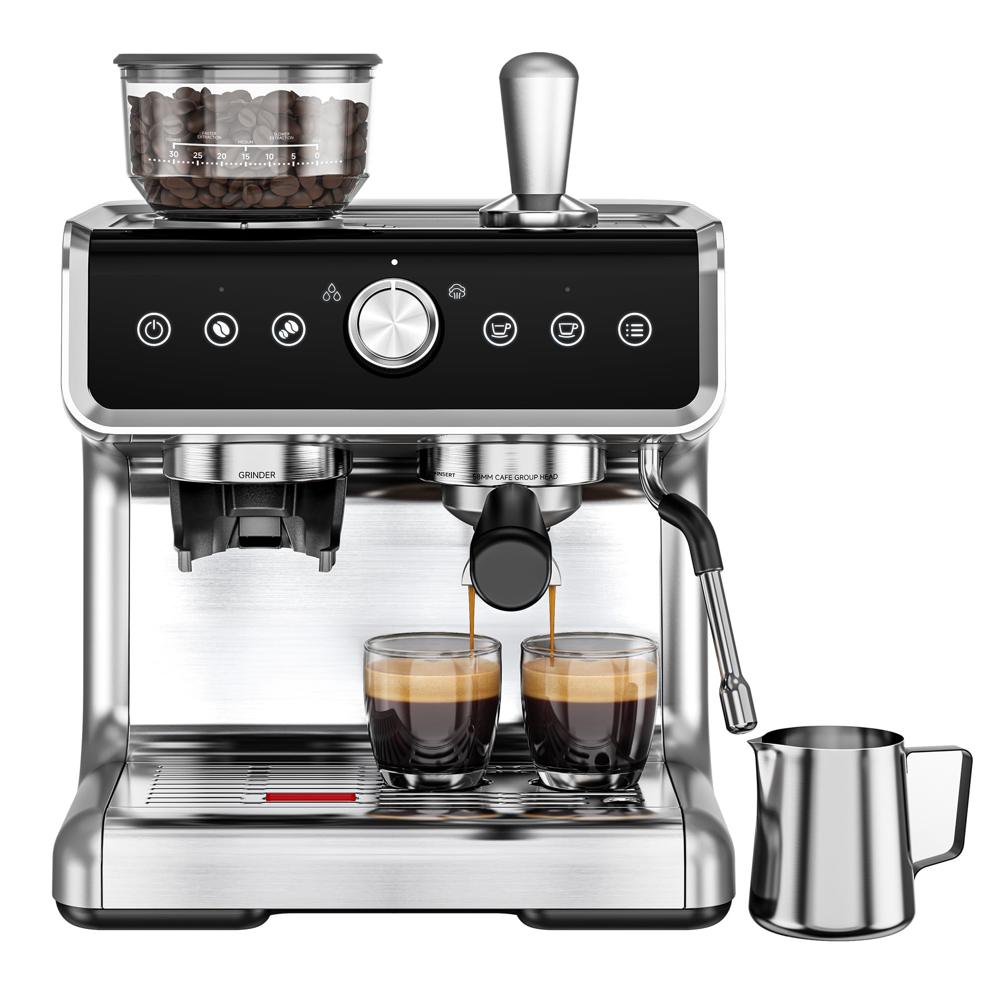 EUHOMY Espresso Machine with Grinder, 20 Bar Coffee Maker with Milk Frother Steam Wand, Professional Espresso Coffee Machines with Removable Water Tank, Latte & Cappuccino Machine for Home Barista