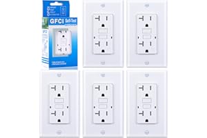 3GRACE 20 Amp GFCI Outlet, Tamper-Resistant GFI Receptacle with LED Indicator, Self-Test Ground Fault Circuit Interrupter, Decorator Wall Plates and Screws Included, UL Listed, White（5 Pack）