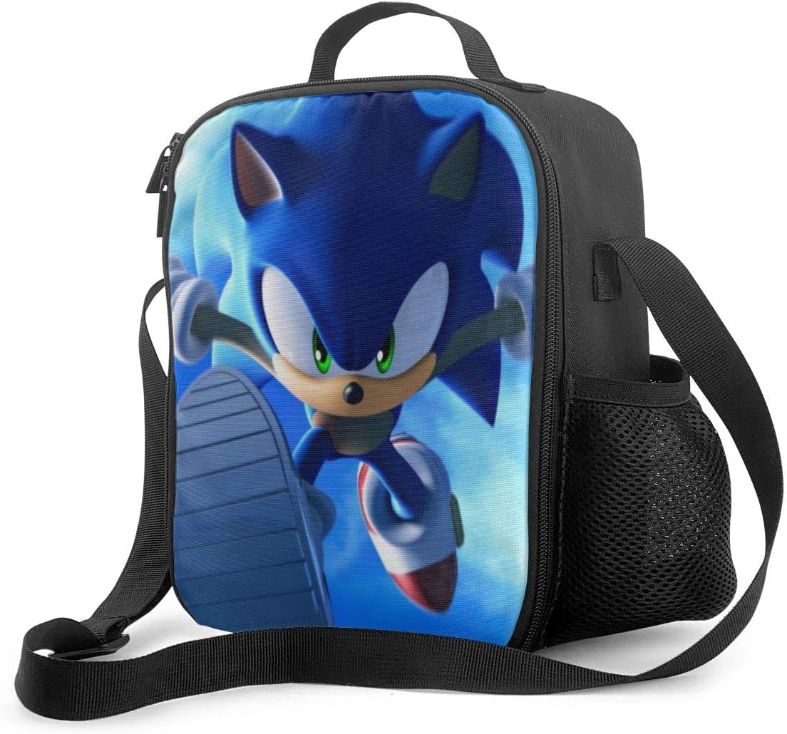 Insulated Portable Lunch Bag for Adult Kids, Multi-purpose Thermal Lunch Box with Adjustable Strap & Zip Closure Fits Office College Picnic, Sonic The Hedgehog Blue Sky Movie Poster