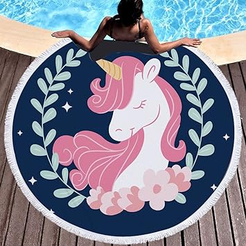Licorne Et Arc En Ciel Grande Serviette De Plage Ronde En Microfibre Serviette De Plage Couverture De Pique Nique Couverture Motif Tapisserie Tapis De