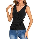 SweatyRocks Women's Wrap Ruched Tank Tops V-Neck Solid Button Design Slim Fit Casual Holiday Summer Tee Tops