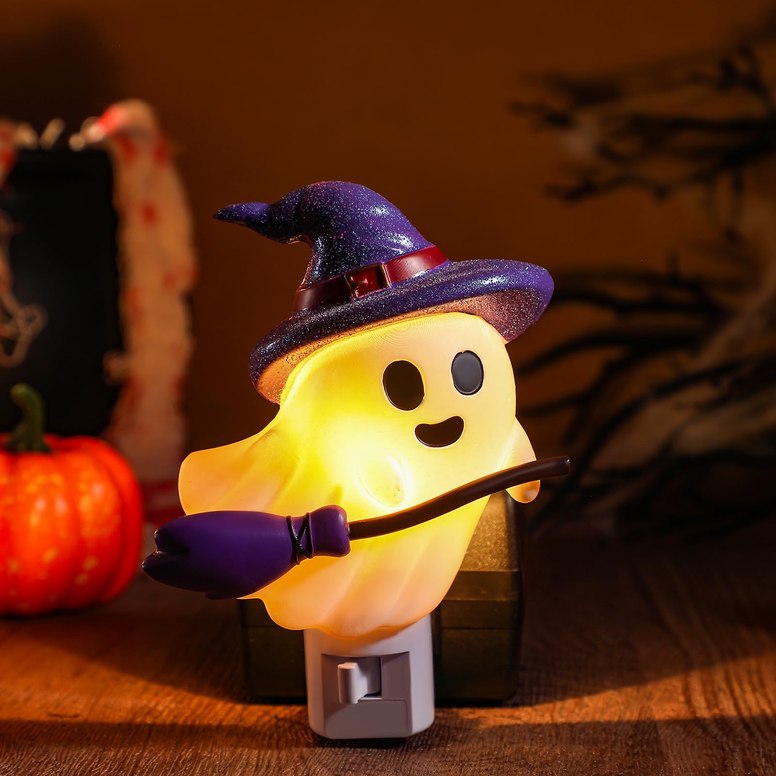 Photo 1 of Kittmip Halloween Ghost Night Light Decorations White Funny Ghost Nightlight Plug into Wall UL Listed Spooky Lights with 360° Rotatable for Halloween Party Home Indoor Decorations
