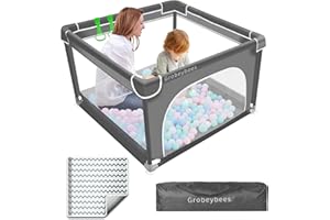 Grobeybees Small Baby Playpen with Mat, 36"x36" Playpen, Playpen for Babies and Toddlers, Baby Playard, Indoor & Outdoor Play Pen, Sturdy Safety Baby Play Yard with Soft Breathable Mesh (Grey)