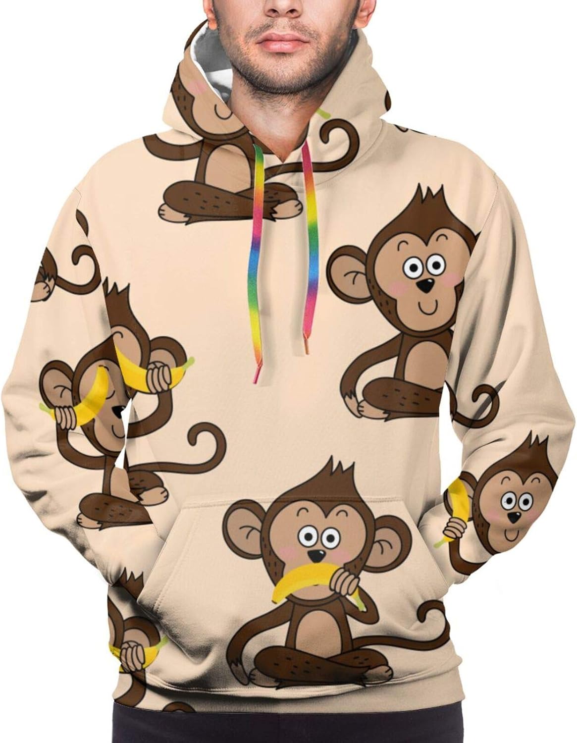 Hangdachang Cute Monkey and Banana Unisex 3D Realistic Digital Print Pullover Hoodie Hooded