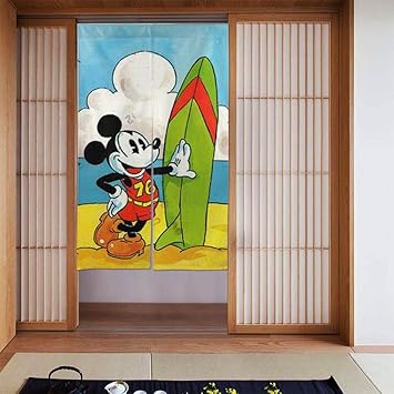 Amazon ミッキーマウスサーフィン 網戸 玄関 86 X 143cm 玄関カーテン 取付簡単 ドア ベランダ 玄関 勝手口 網戸