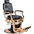 Winado Heavy Duty Vintage Recline Barber Chair Hydraulic with Headrest, Supports up to 700lbs & 360° Rotatable, Professional Salon Beauty Spa Shampoo Equipment (Rose Gold - Square Twill Backrest)