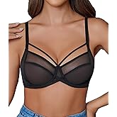 Avidlove Women's Sheer Mesh Bra Full Coverage Strappy Underwire Bras Unlined Sexy See Through Minimier Bra