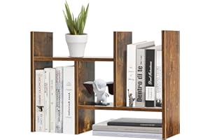 TY ARTS & CULTURE - Expandable Wood Desktop Storage Organizer Multipurpose Desk Bookshelf Display Shelf Rack Counter Top Bookcase for Office Home | Natural Brown