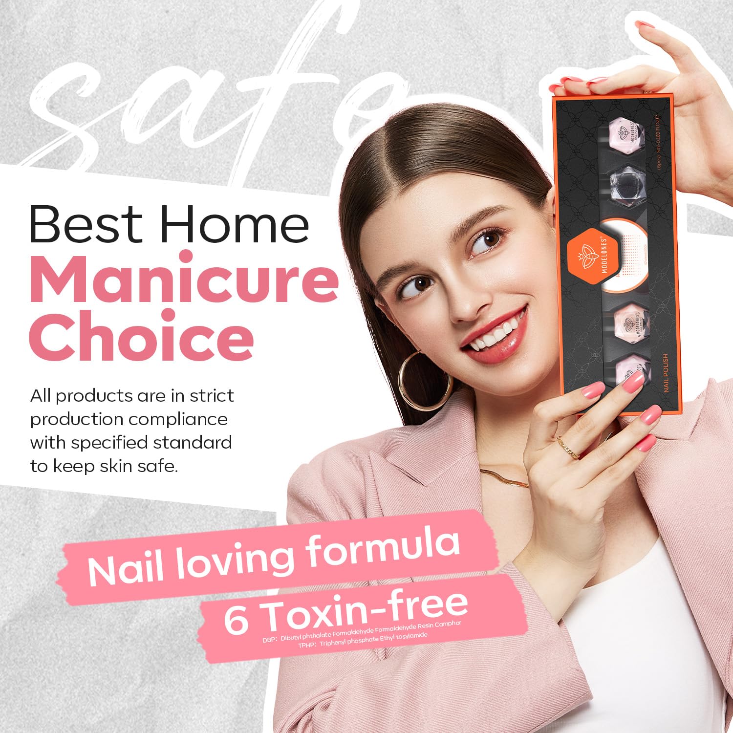 modelones Nail Polish Set - 3 Colors Natural Nude Kit with Base & Top Coat, Remover Pad & Glitter Nail Polish for Salon & Home - Image 8