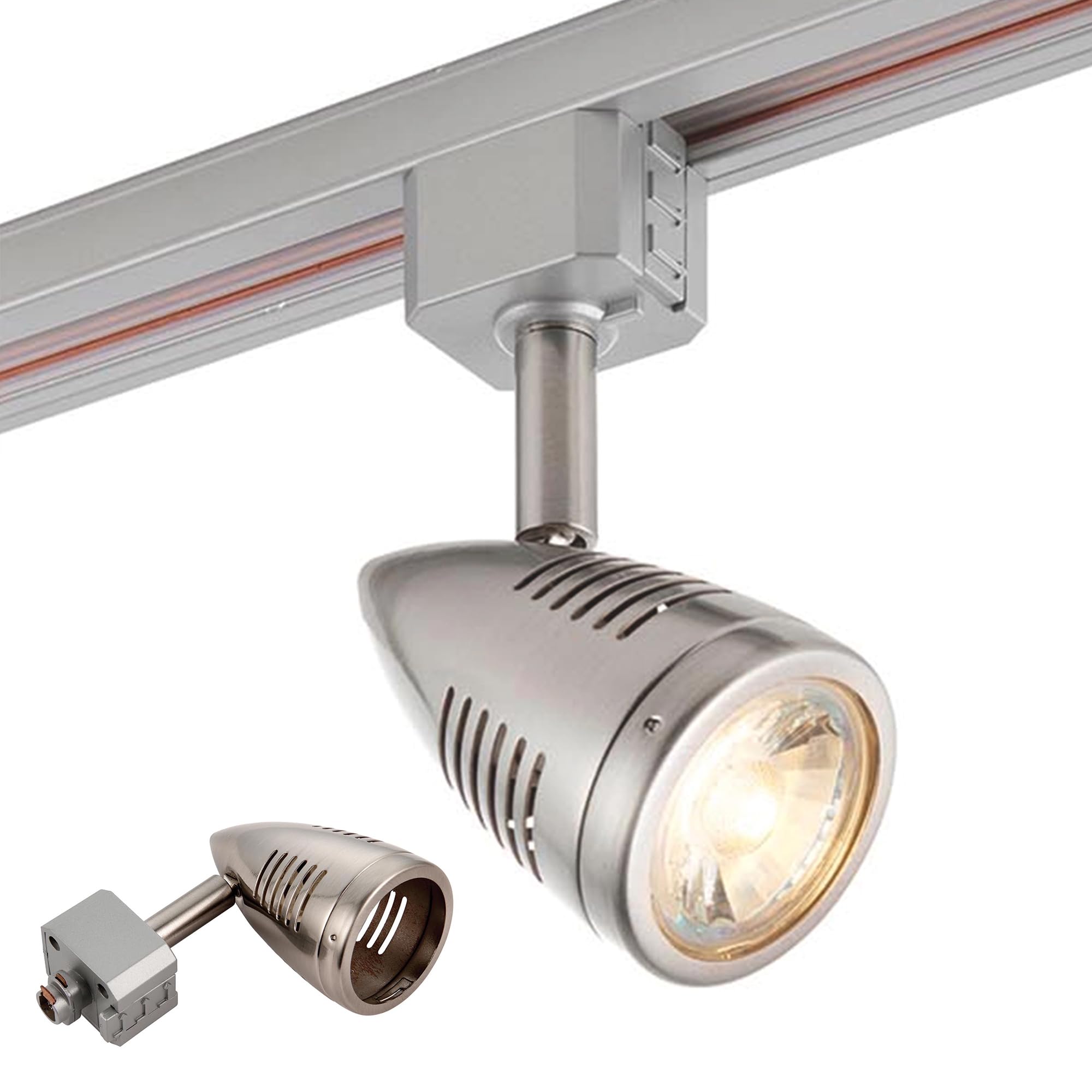 Bullett Multi Directional Bullet Design Satin Chrome Finish Mains Track GU10 LED Compatible Adjustable Spotlight Track Head Lighting
