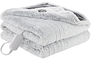 BERKSHIRE BLANKET Berkshire Reversible Heated Throw - Jacquard Faux Fur & Silky Plush Electric Blanket with 4 Heat Settings & 4H Auto Shut-Off, Machine Washable (50" x 60", Sutton Place)