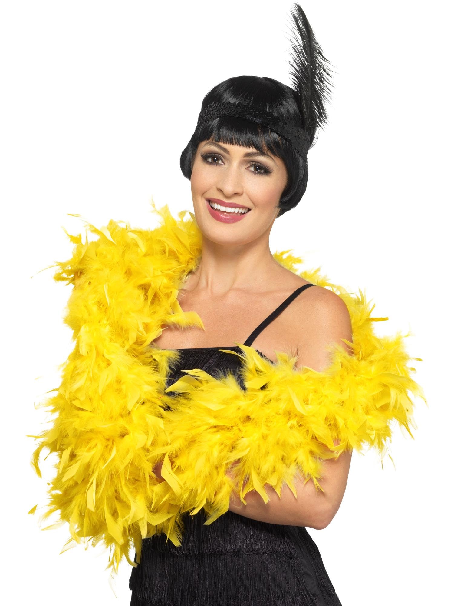 Smiffys Deluxe Boa, Yellow 180cm, 80g, 1920's Razzle Fancy Dress, Adult Dress Up Accessories