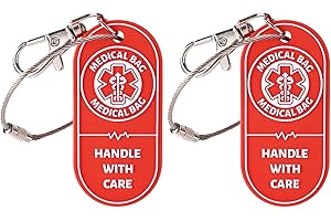 2pcs Medical Alert Tags for Bag, Medical Equipment Device Luggage Tag Red & White Warning for Suitcase Backpack Travel Safety