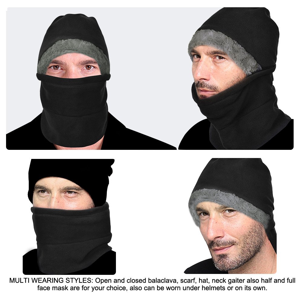 VBIGER Winter Warm Balaclavas Hat Neck Warmer Scarf Warmer Face Cover Balaclavas Skiing Cap for Men and Women (A-Black)