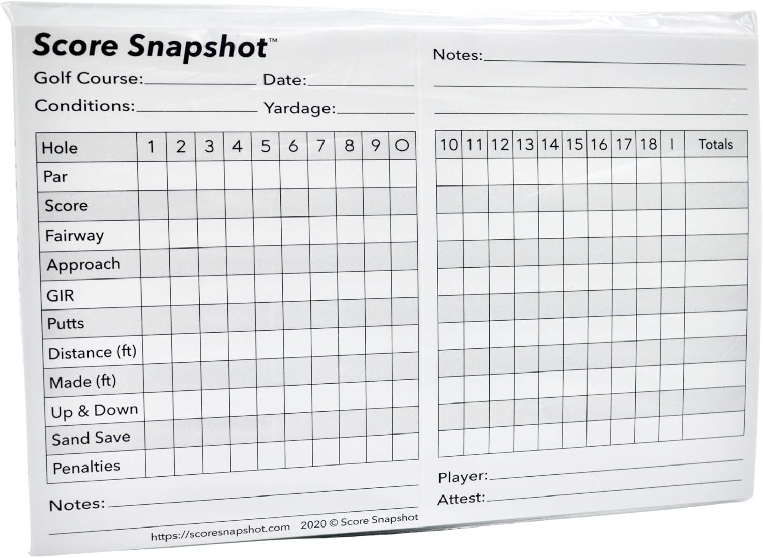 Score Snapshot Golf Stats Scorecards 1 Pack (25 Scorecards) Tracks More Golf